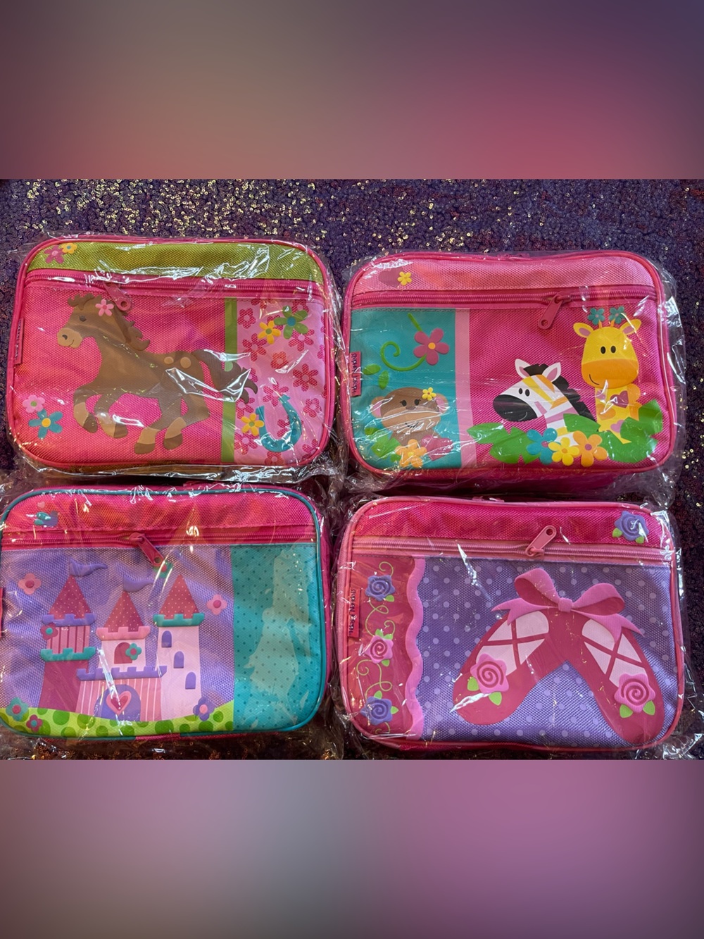 Kids Pink Animal & Castle Snack Bags - 13 lunchboxes individual or bulk